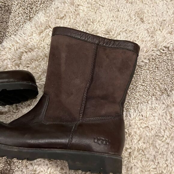 NEW WOMENS UGG BROOKS LEATHER SUEDE BOOTS brown SHEEPSKIN  NEW - Picture 2 of 7